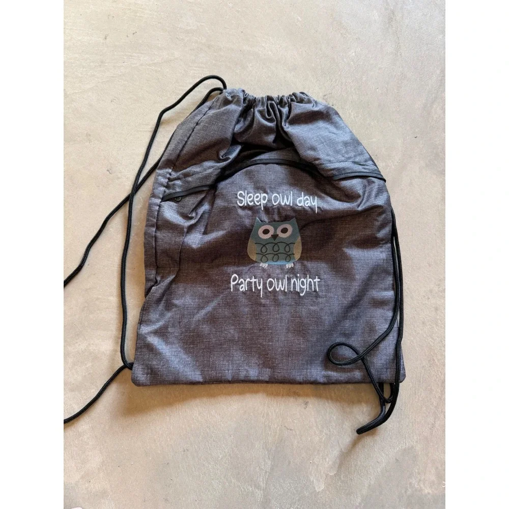 Thirty One Cinch Sac Gray Sleep Owl Day‎ Party Owl Night Drawstring Backpack Bag